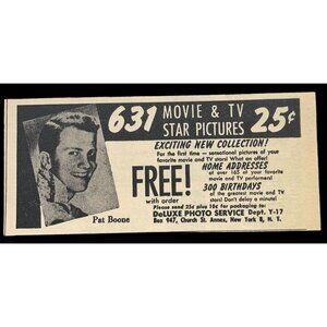 Deluxe Photo Service Mini Print Ad Vintage 1950s Movie Star Pictures Pat Boone